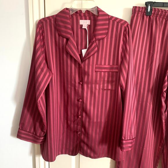 Cabernet Satin Pajama Top and Pants Set in Red Stripe - Picture 2 of 12